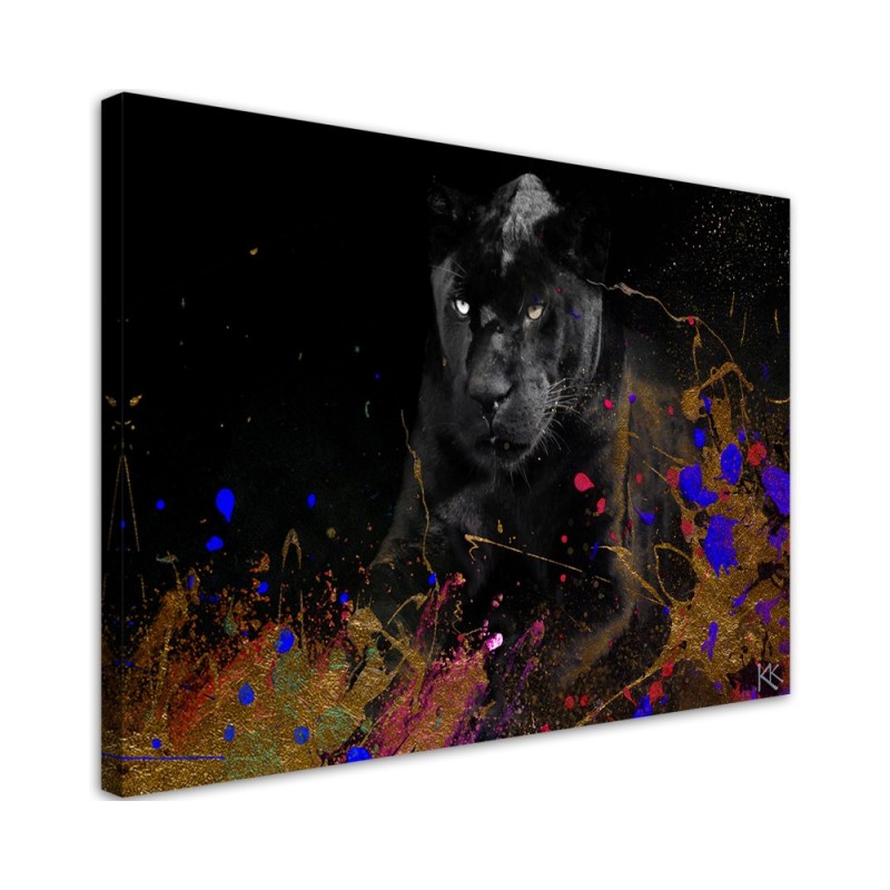 Bild auf Leinwand - Leopard auf Bunte Hintergrund | Feeby