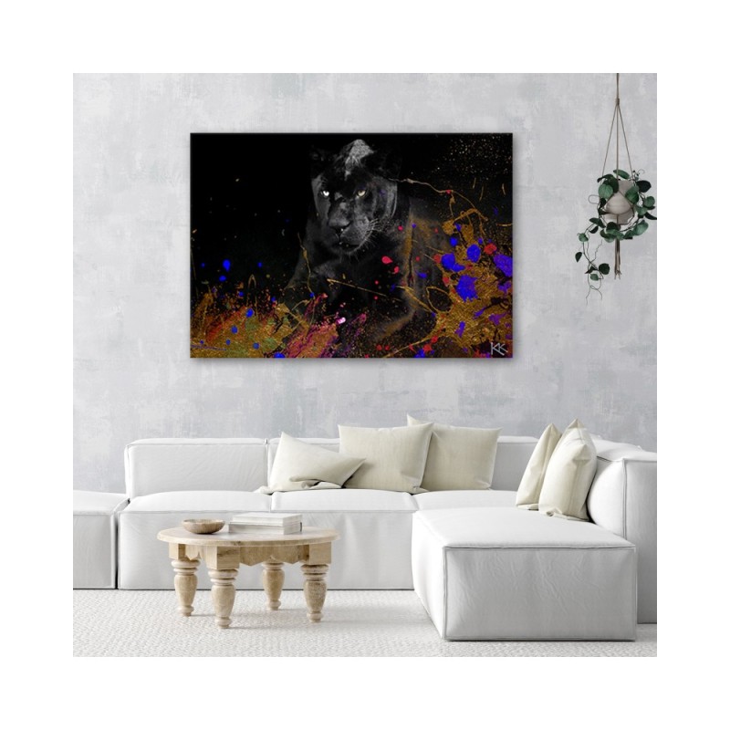 Bild auf Leinwand - Leopard auf Bunte Hintergrund | Feeby