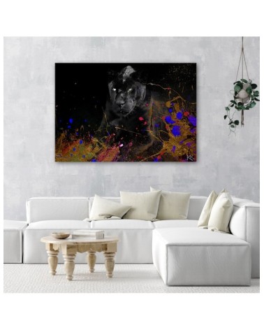 Bild auf Leinwand - Leopard auf Bunte Hintergrund | Feeby