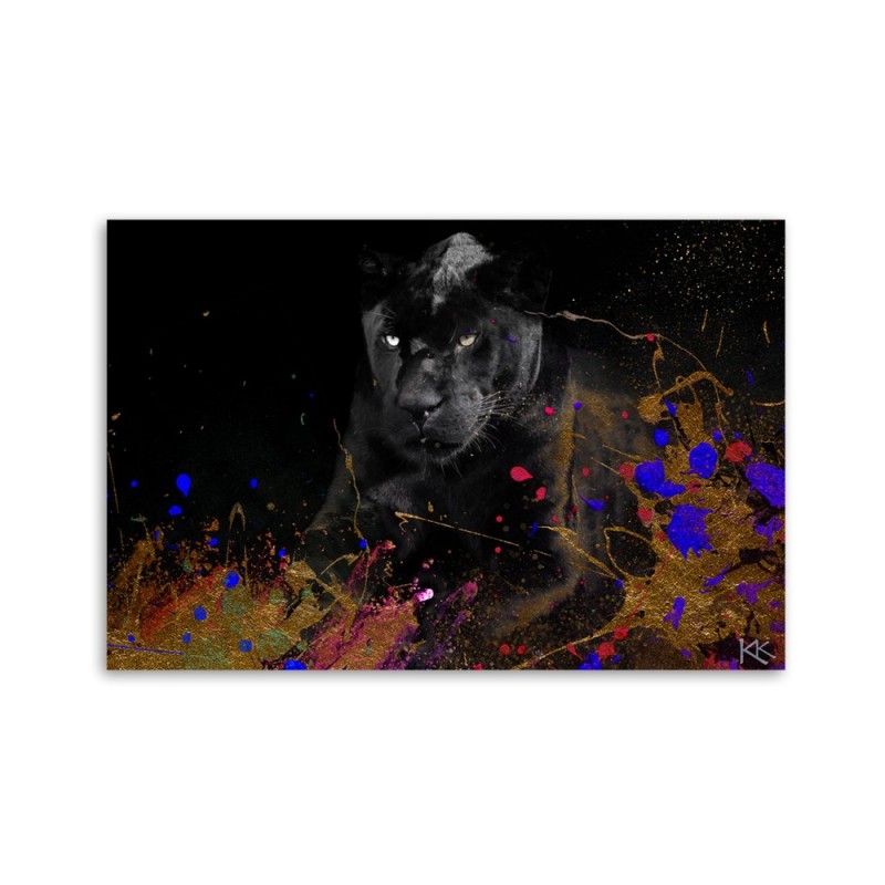 Bild auf Leinwand - Leopard auf Bunte Hintergrund | Feeby