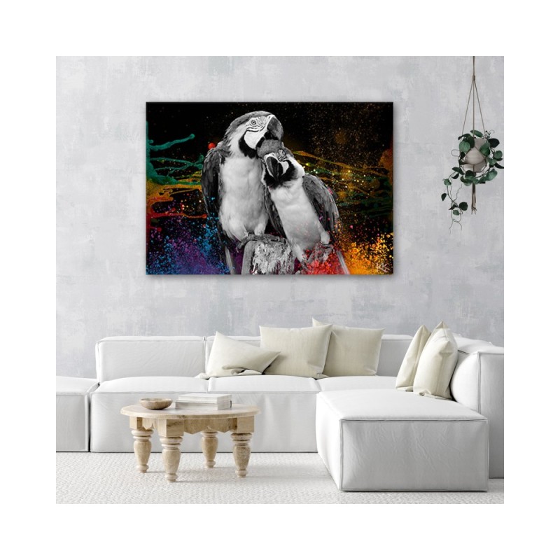Leinwandbild - Bunte Papageien Abstraktion | Feeby