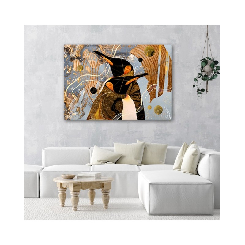 Modernes Wandbild - Goldene Penguine Abstraktion | Feeby