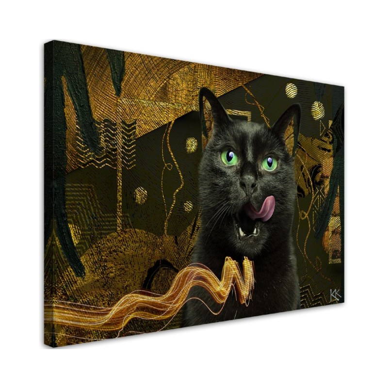 Modernes Wandbild - Schwarzkatze Gold Abstraktion | Feeby