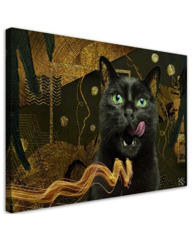 Modernes Wandbild - Schwarzkatze Gold Abstraktion | Feeby