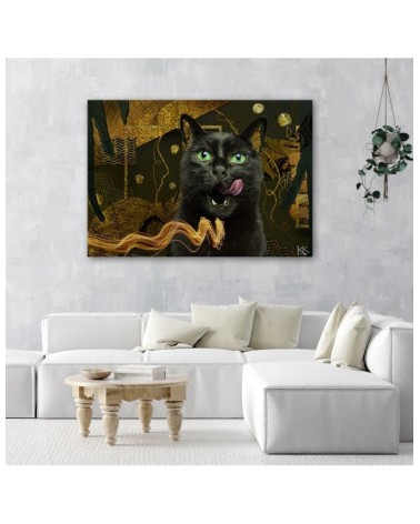 Modernes Wandbild - Schwarzkatze Gold Abstraktion | Feeby
