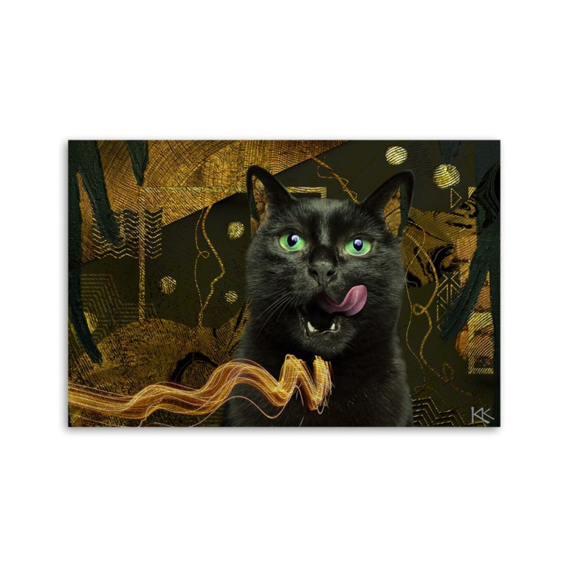 Modernes Wandbild - Schwarzkatze Gold Abstraktion | Feeby