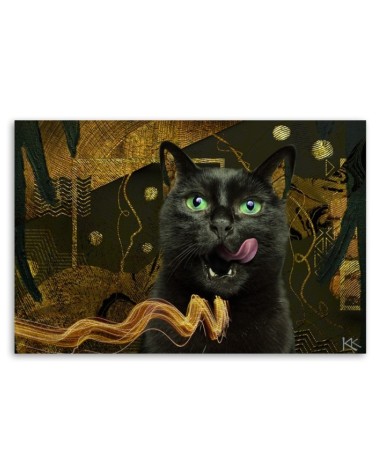 Modernes Wandbild - Schwarzkatze Gold Abstraktion | Feeby