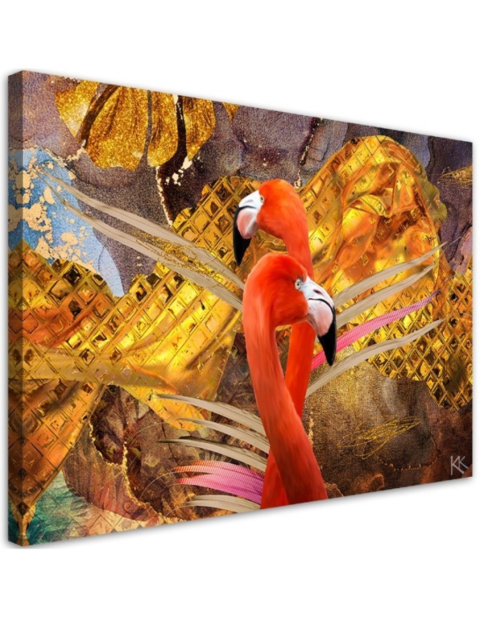 Bild auf Leinwand - Flamingo Gold Tiere | Feeby