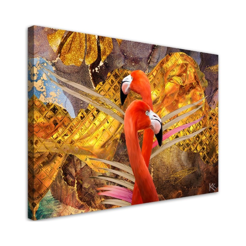 Bild auf Leinwand - Flamingo Gold Tiere | Feeby
