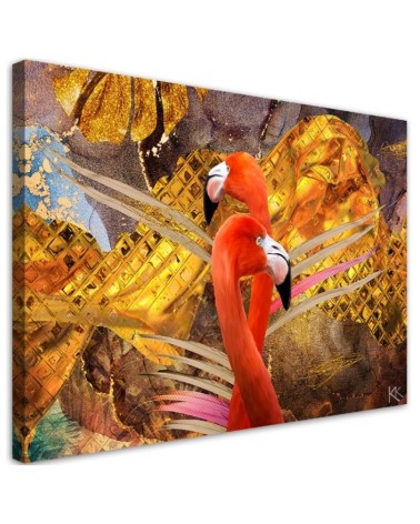 Wall art painting for living room Flamingos on gold background | FEEBY