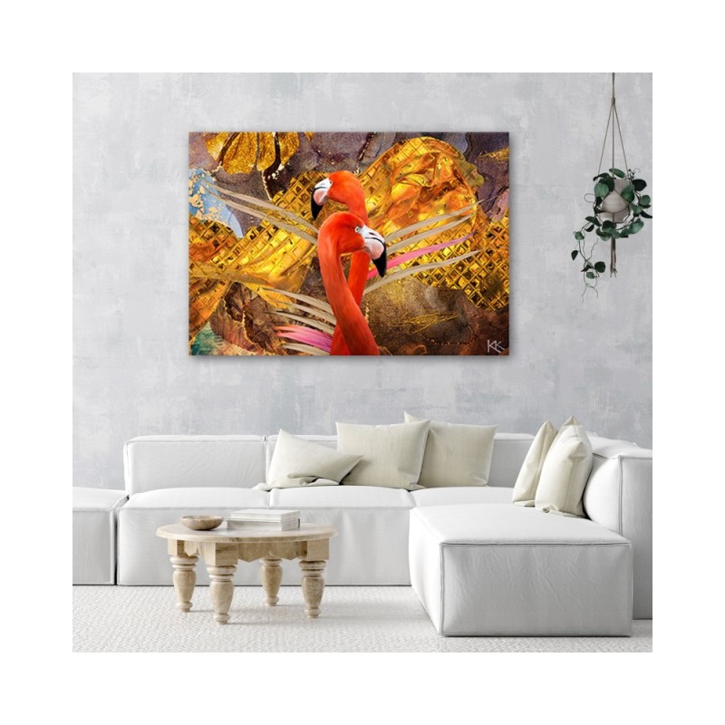 Bild auf Leinwand - Flamingo Gold Tiere | Feeby