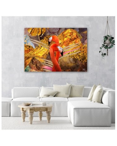 Bild auf Leinwand - Flamingo Gold Tiere | Feeby