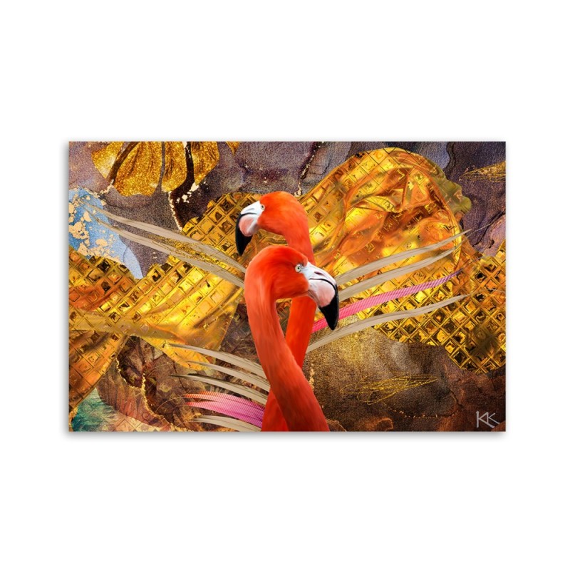 Bild auf Leinwand - Flamingo Gold Tiere | Feeby