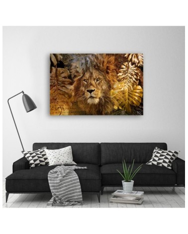 Leinwandbild modern - Löwe und Monstera Goldene Blätter | Feeby