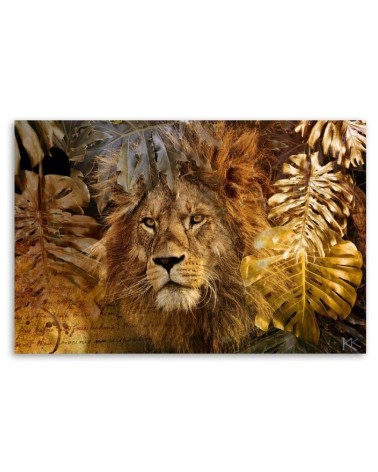 Leinwandbild modern - Löwe und Monstera Goldene Blätter | Feeby