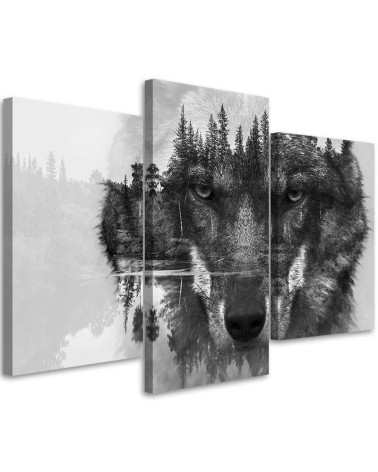 Black wolf abstract canvas painting for living room canvas | FEEBY