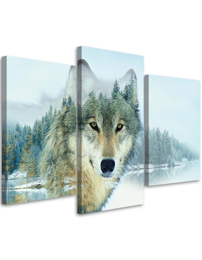 Modernes Wandbild - Wolf Wald Berge Natur | Feeby