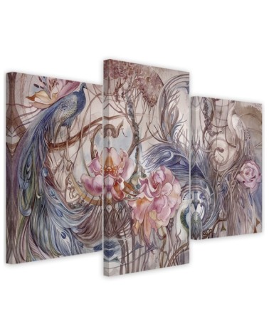 3 piece Decorative painting for living room Magic peacock Print on canvas | FEEBY