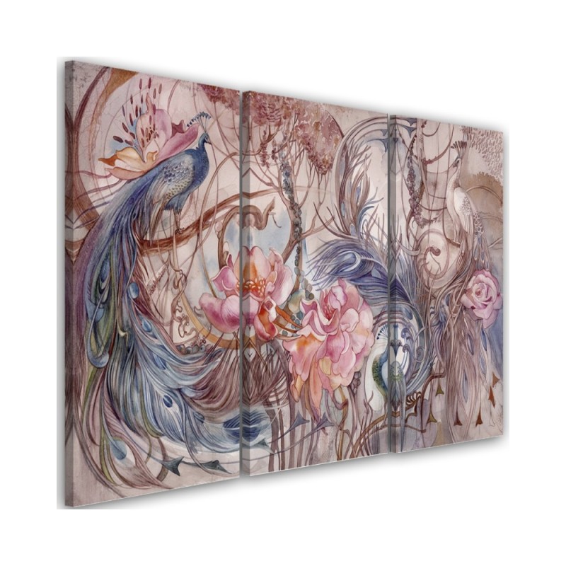 Magic peacock Wall painting for living room 3-part | FEEBY