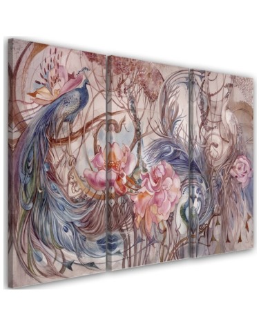 Magic peacock Wall painting for living room 3-part | FEEBY