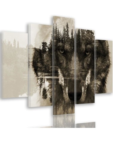5 Piece Wolf on the background of the forest brown Wall painting for living room 5-part | FEEBY