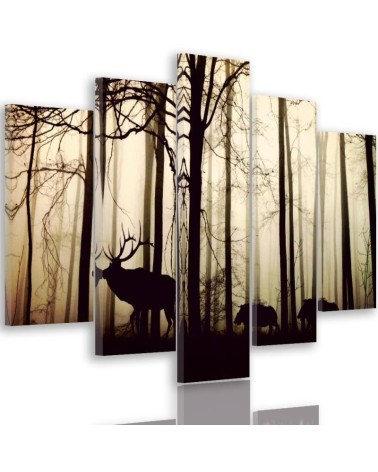5 Piece Deer in the forest canvas painting for living room | FEEBY