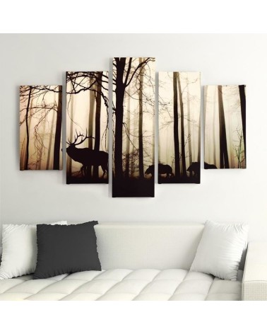 Leinwandbild - Hirsche Wald Tier Natur | Feeby