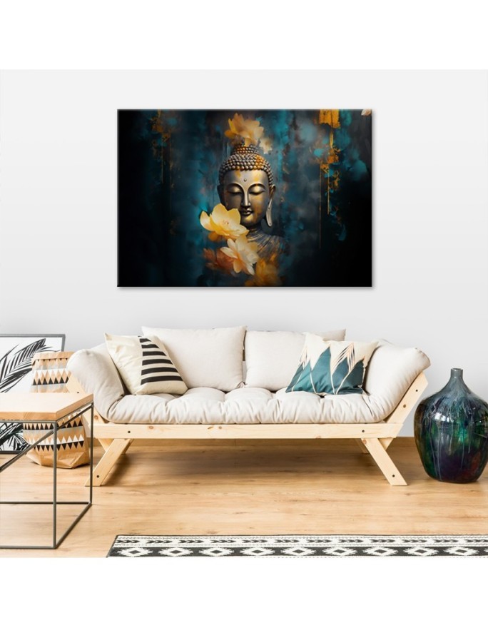 Exclusive AI Canvas paintings - Buddha and golden flowers | FEEBY