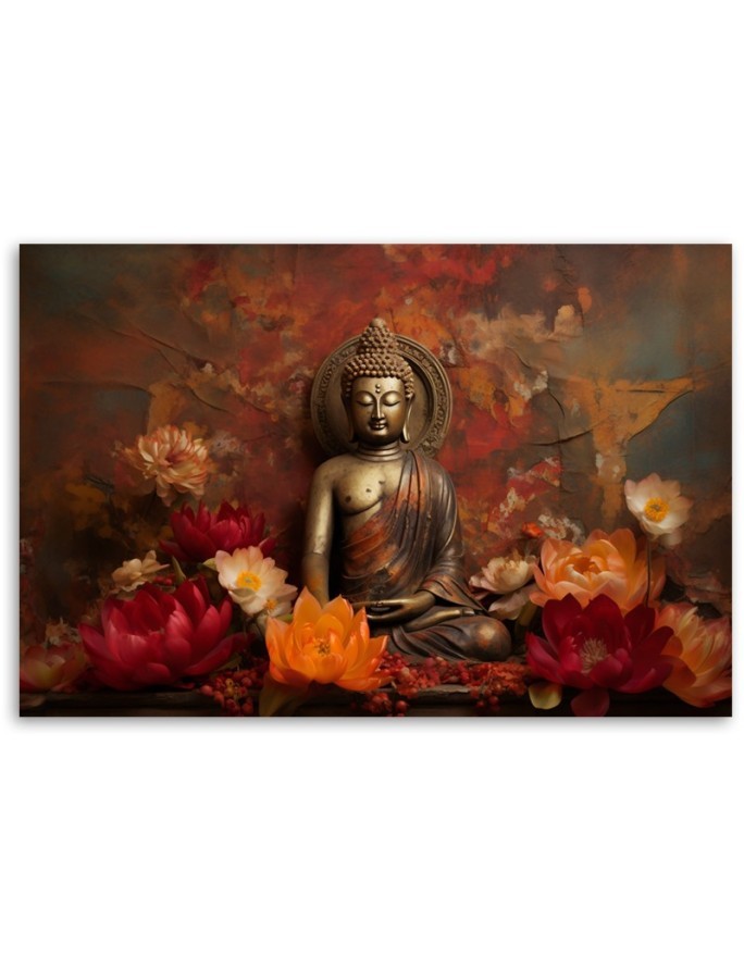 Obraz na ścianę - Medytuący Budda i kolorowe kwiaty | FEEBY