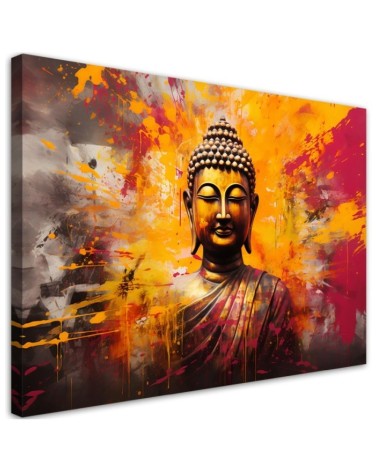 Stylish AI Canvas prints for the bedroom - Buddha statue colourful abstract | FEEBY