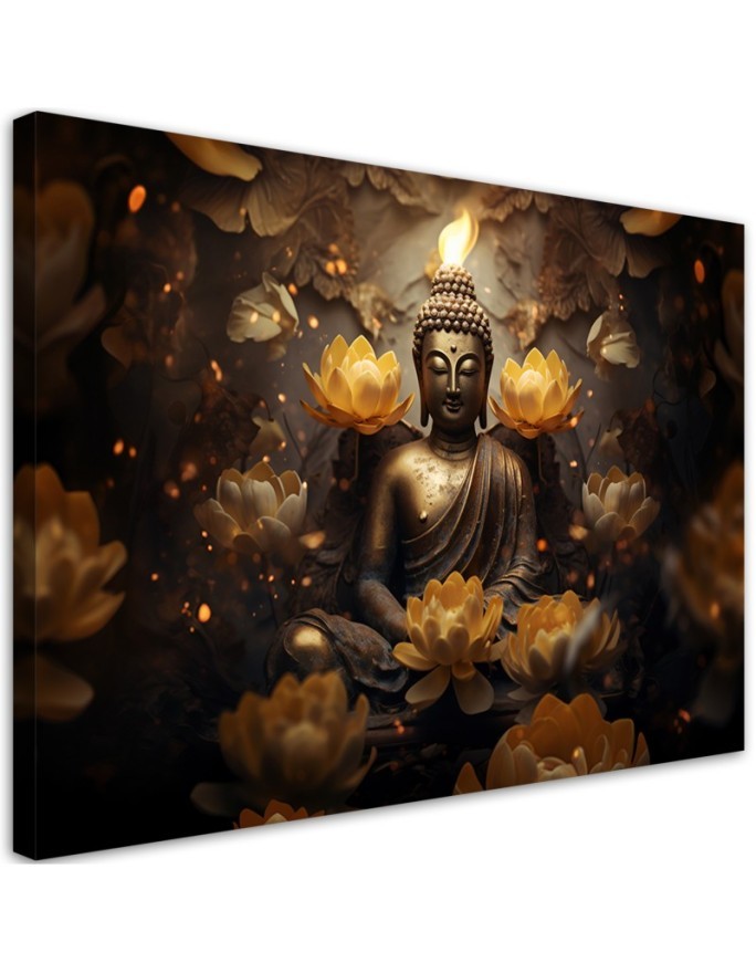 Bild auf Leinwand - Goldener Buddha und Lotosblumen | Feeby