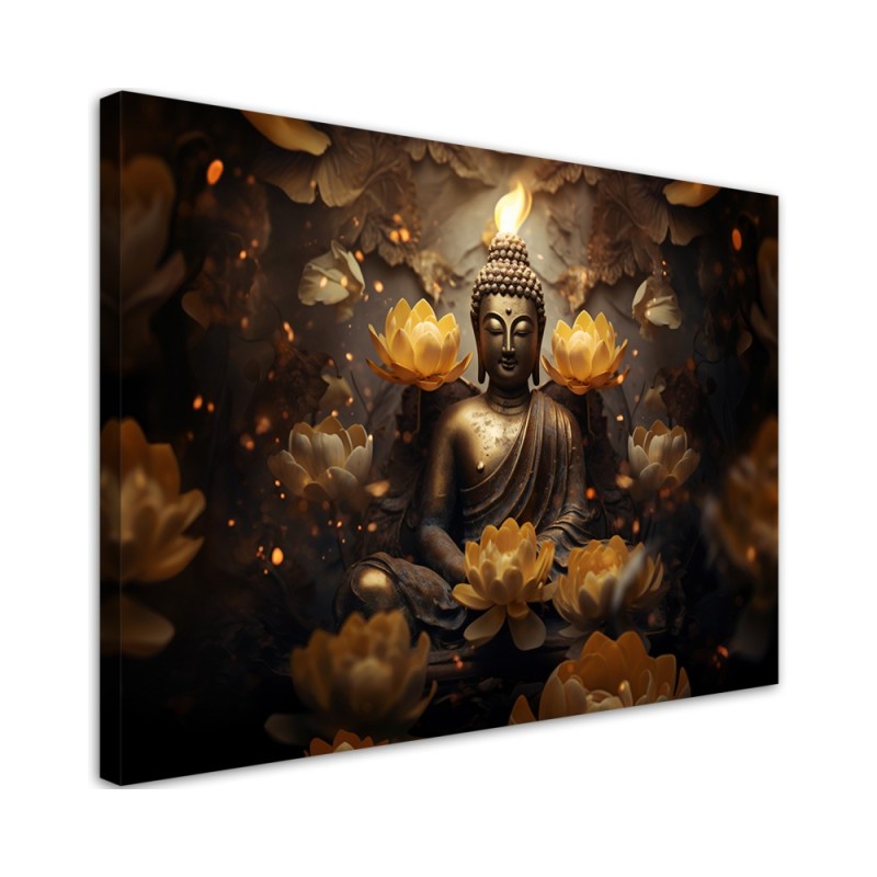 Bild auf Leinwand - Goldener Buddha und Lotosblumen | Feeby
