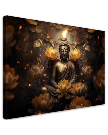 Bild auf Leinwand - Goldener Buddha und Lotosblumen | Feeby