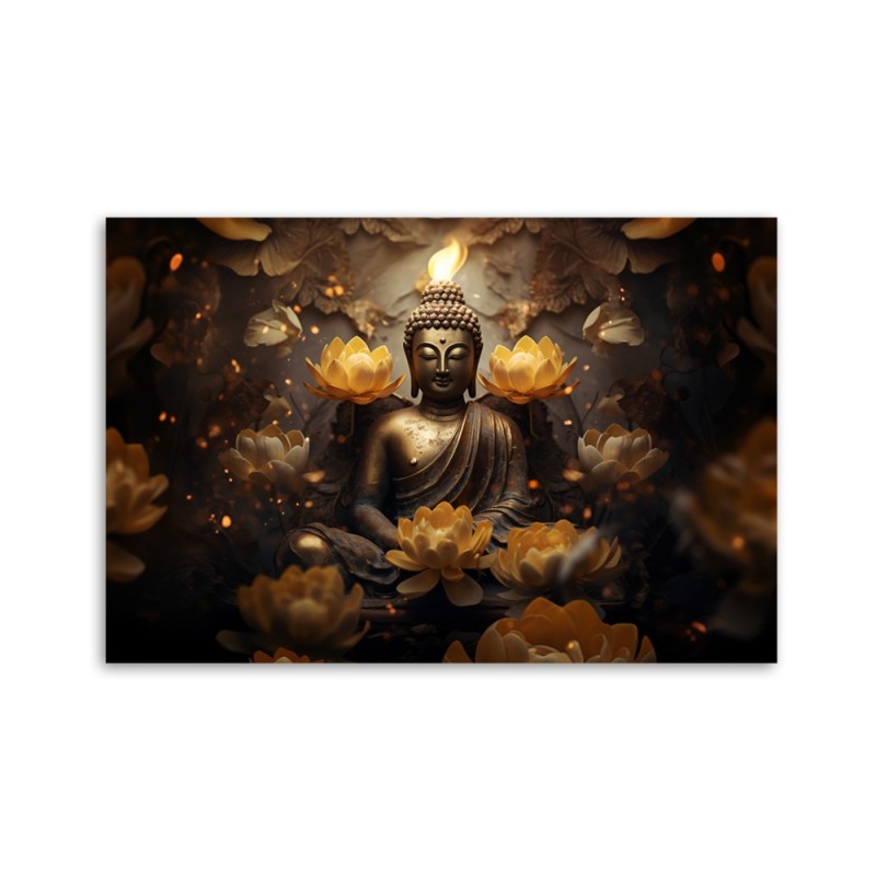Bild auf Leinwand - Goldener Buddha und Lotosblumen | Feeby