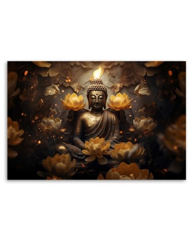 Bild auf Leinwand - Goldener Buddha und Lotosblumen | Feeby