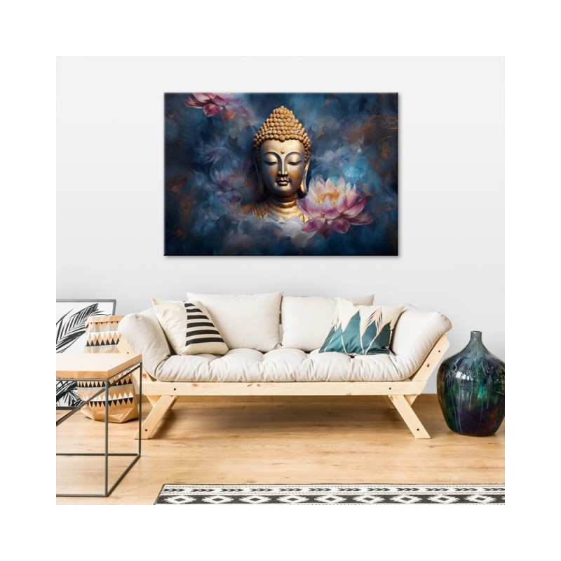 Leinwandbild - Buddha und Zen-Blumen | Feeby