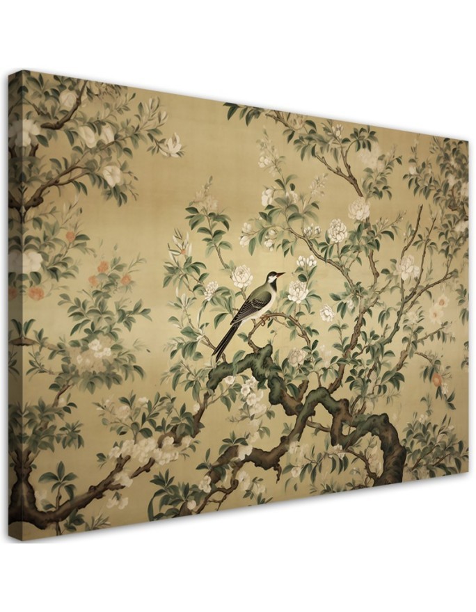Wandbild für Wohnzimmer - Vogel Abstrakt Chinoiserie | Feeby