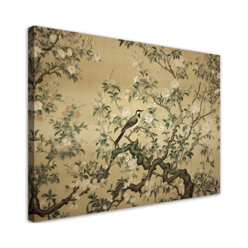 Wandbild für Wohnzimmer - Vogel Abstrakt Chinoiserie | Feeby
