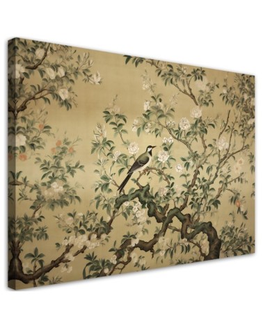 Canvas prints AI for the bedroom - Bird Abstract Chinoiserie | FEEBY