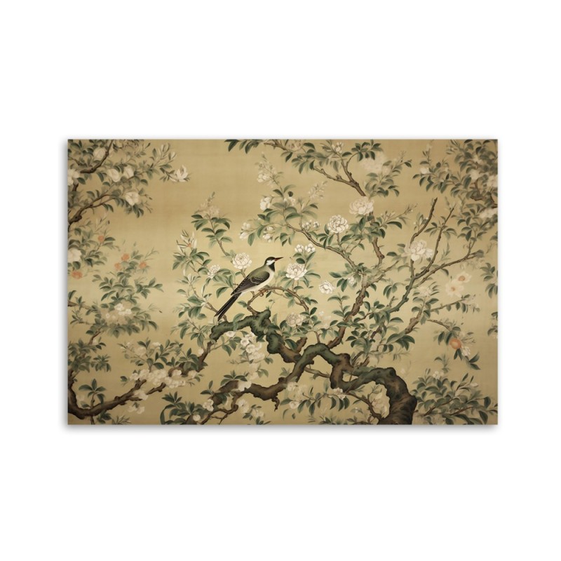Wandbild für Wohnzimmer - Vogel Abstrakt Chinoiserie | Feeby