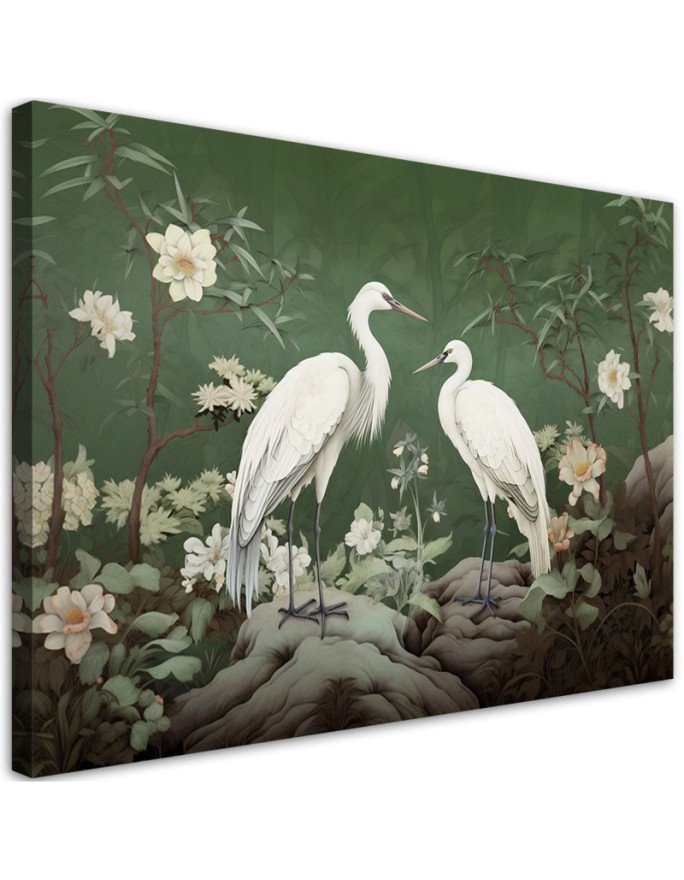 Bild auf Leinwand - Weiße Kraniche Abstrakt | Feeby