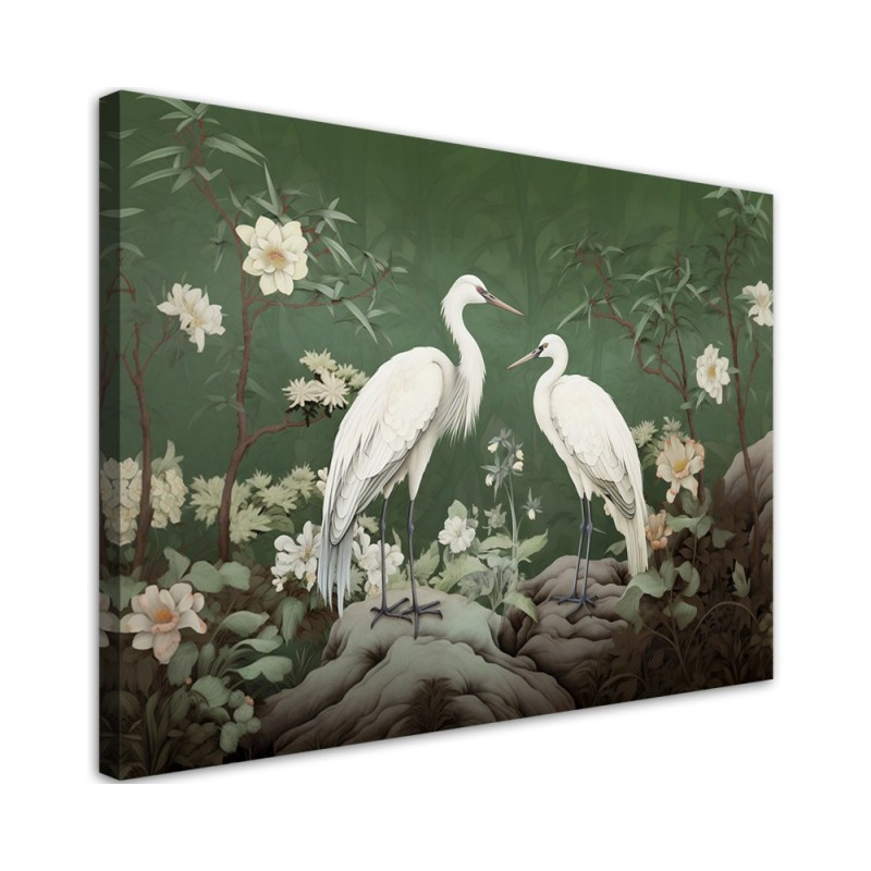 Bild auf Leinwand - Weiße Kraniche Abstrakt | Feeby