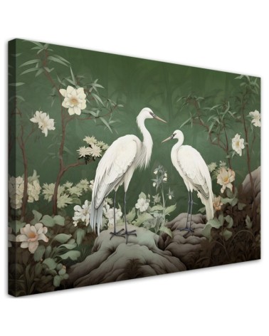 Bild auf Leinwand - Weiße Kraniche Abstrakt | Feeby