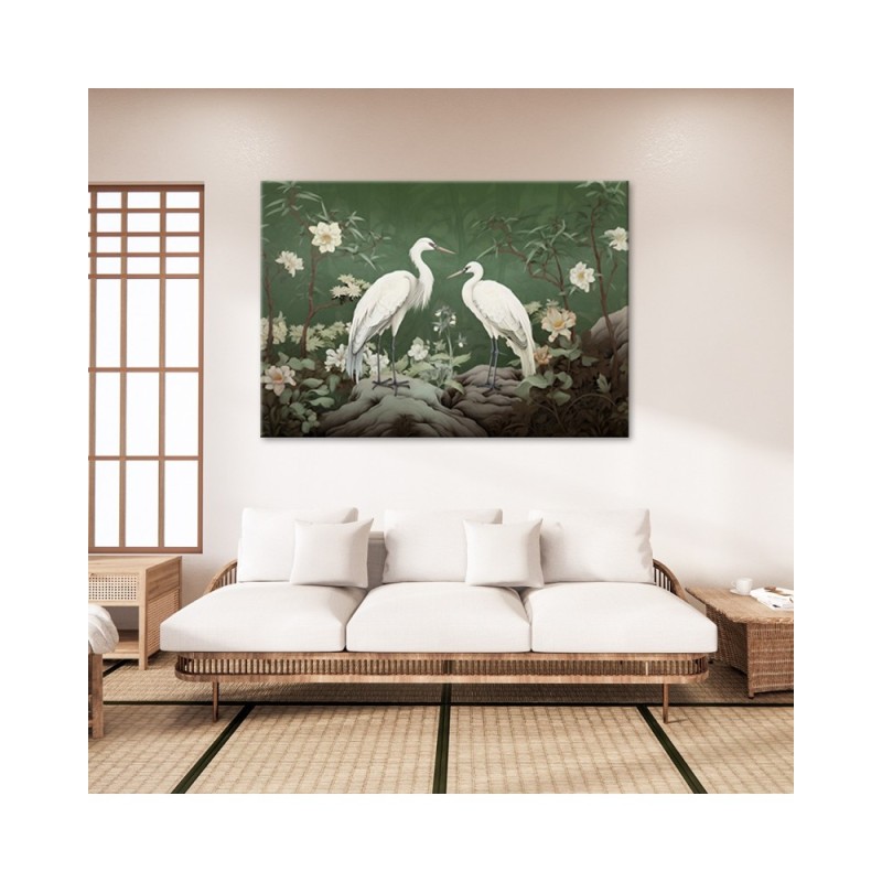 Bild auf Leinwand - Weiße Kraniche Abstrakt | Feeby