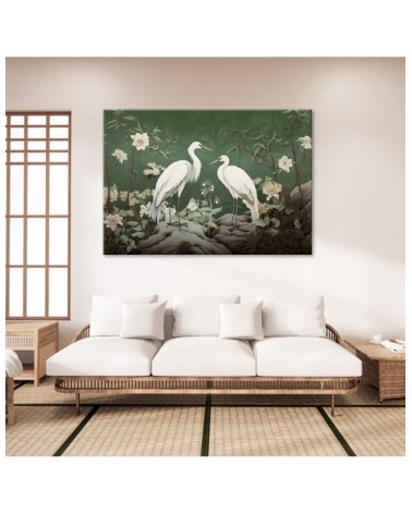 Bild auf Leinwand - Weiße Kraniche Abstrakt | Feeby
