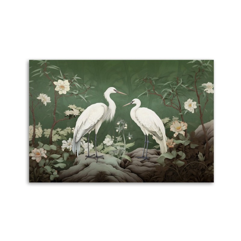 Bild auf Leinwand - Weiße Kraniche Abstrakt | Feeby