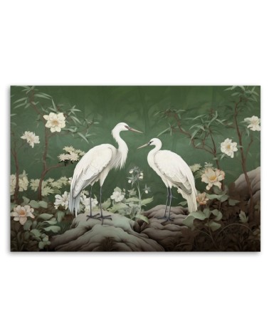 Bild auf Leinwand - Weiße Kraniche Abstrakt | Feeby