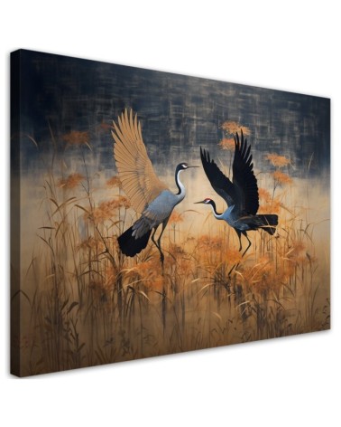 Modern AI Canvas paintings for living room - Crane Birds Abstraction | FEEBY