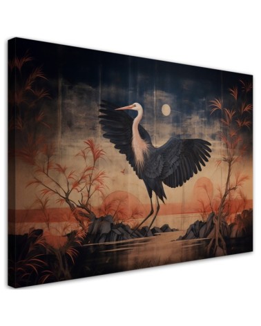 Printed AI Canvas prints for living room - Crane Nature Oriental | FEEBY