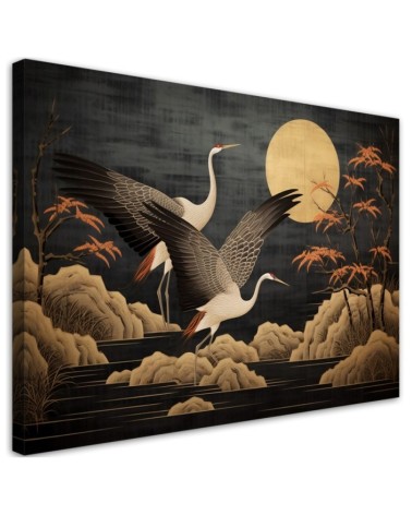 Stylish AI Canvas paintings for living room - Peacocks against the moon | FEEBY